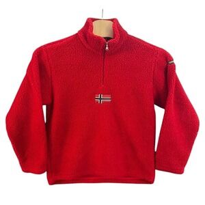 Napapijri Geographic Mens Red Sherpa Fleece Quarter Zip Pullover Jacket Size L